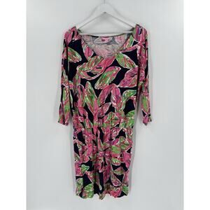 Lilly Pulitzer Cara Dress Womens Medium Pink Blue V Neck Smocked Waist Pullover